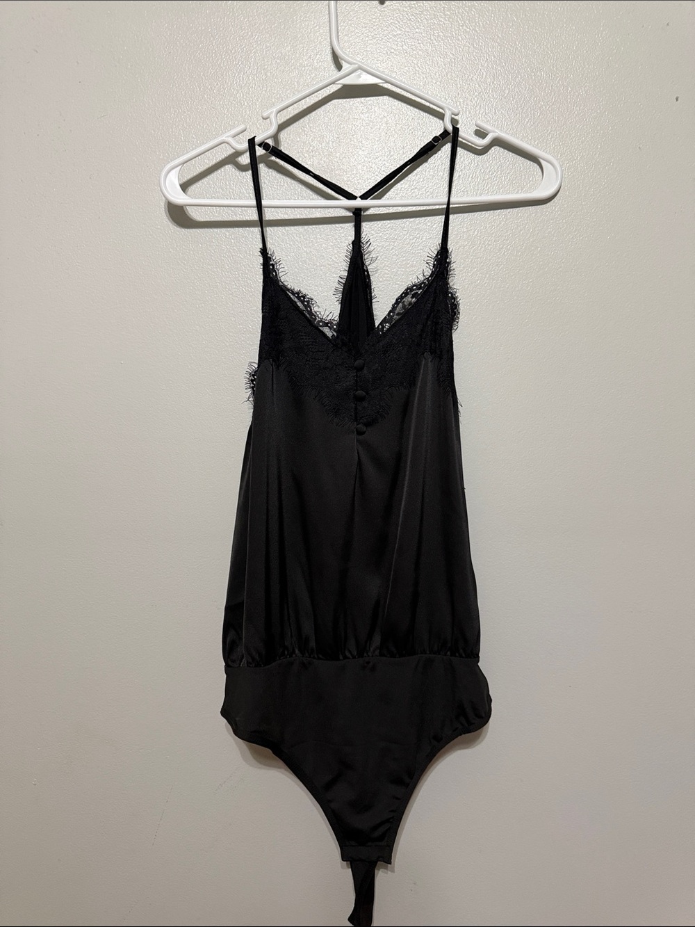 Black Lace-Trim Satin Bodysuit - Women Intimates